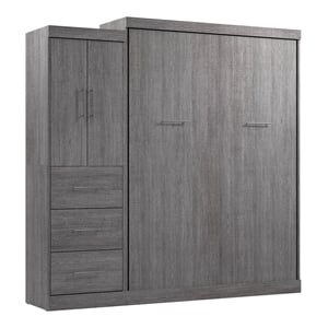 Bestar Nebula 90&quot Queen Wall Bed Kit with 3 Drawer Set in Bark Grey