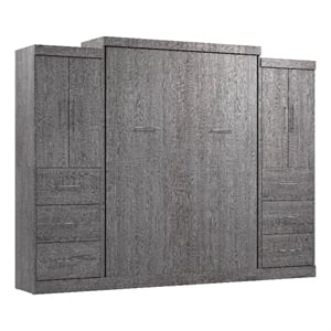 Bestar Nebula 115&quot Queen Wall Bed Kit with 6 Drawer Set in Bark Gray