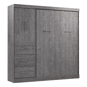 Bestar Nebula 84W Engineered Wood Full Wall Bed Kit w/ 3 Drawer Set in Bark Gray