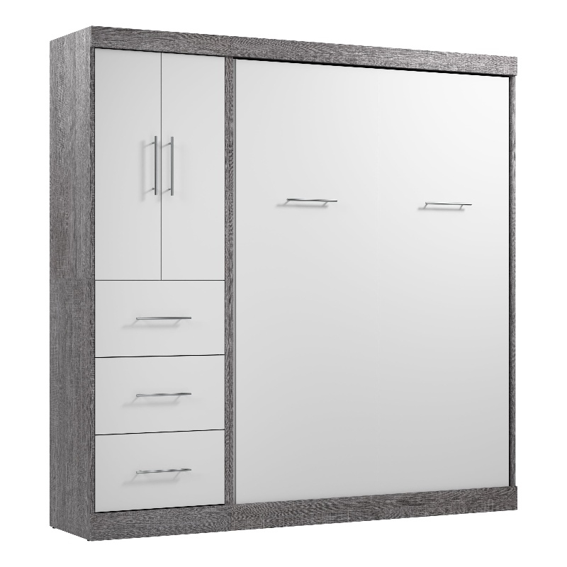 Bestar Nebula 84W Engineered Wood Full Wall Bed Kit in Bark Gray and White