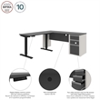 Bestar Connexion Power Adjustble L-Shaped Table in Slate and Sandstone