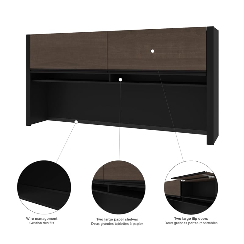Bestar Connexion L-Shaped Table with Hutch in Slate and Sandstone
