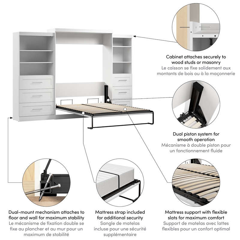 Bestar Pur Queen Wall Bed with Storage in White