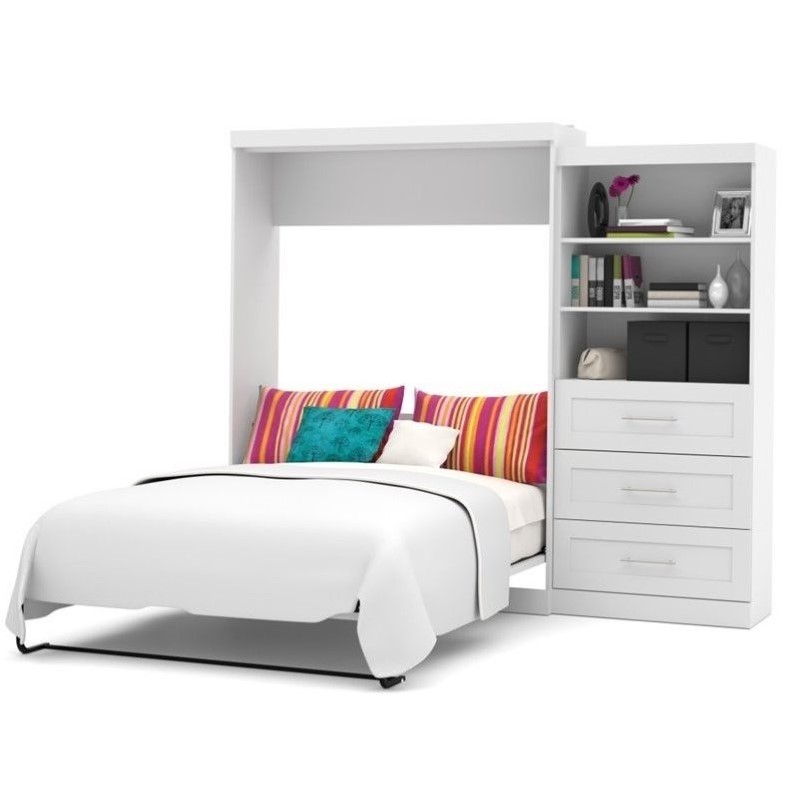 Bestar Pur Queen Wall Bed with Storage in White