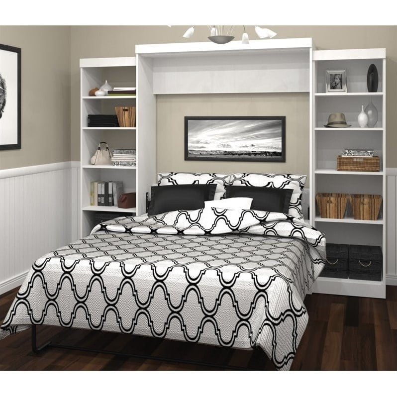 Bestar Pur Queen Murphy Bed and 2 Shelving Units (115W) in White