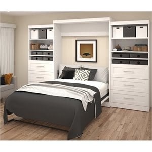 Bestar Pur Queen Murphy Bed and 2 Shelving Units with Drawers (136W) in White