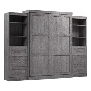 Bestar Pur Queen Murphy Bed and 2 Shelving Units w/Drawers (115W) in Bark Gray