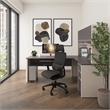 Bestar Connexion Engineered Wood L-Shaped Desk with Hutch in Slate/Sandstone