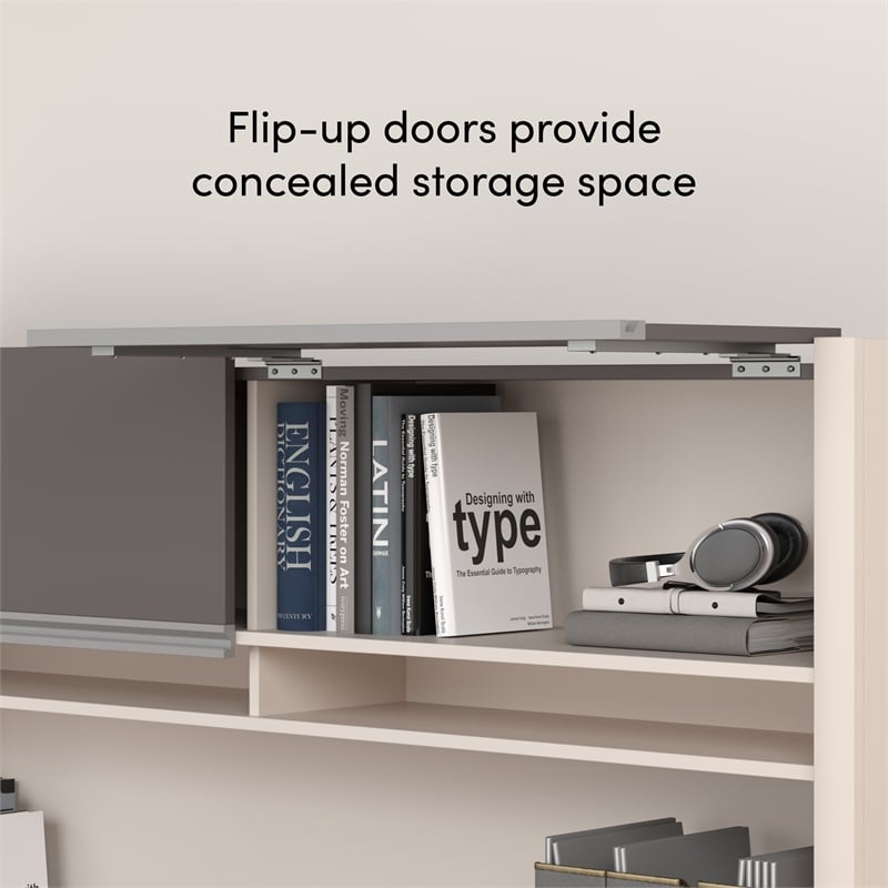 Bestar Connexion Engineered Wood L-Shaped Desk with Hutch in Slate/Sandstone