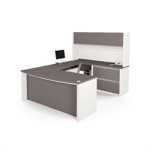 Bestar Connexion U-Shape Home Office Set with 1 Oversized Pedestal in Sandstone and Slate