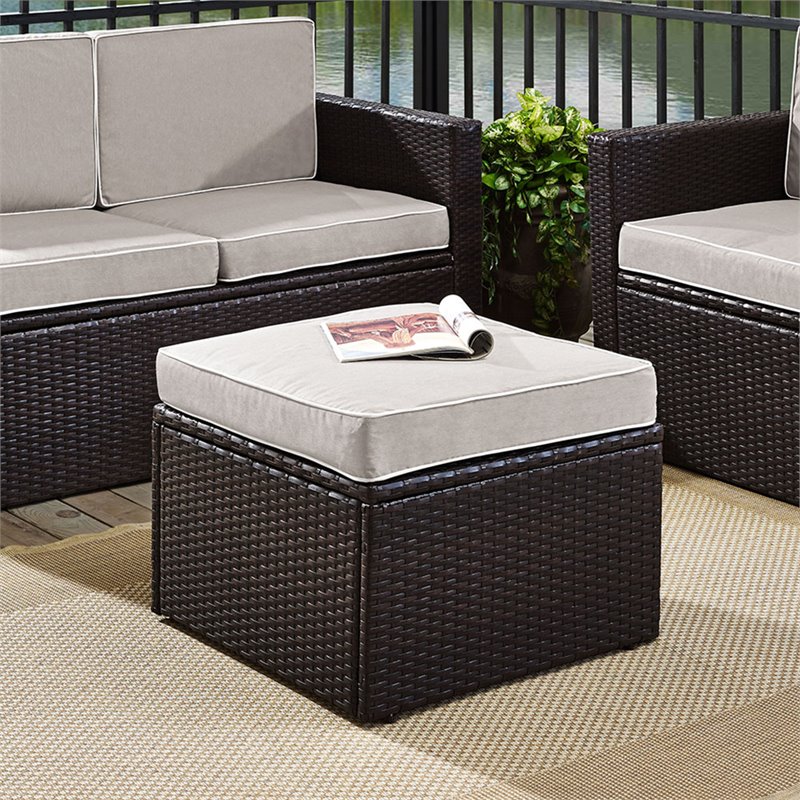 Crosley Palm Harbor Wicker Patio Ottoman in Brown and Gray