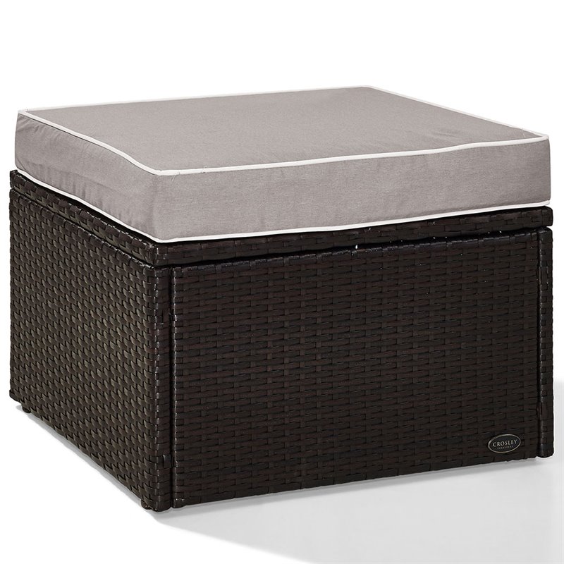 Crosley Palm Harbor Wicker Patio Ottoman in Brown and Gray