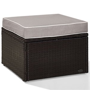 Crosley Palm Harbor Wicker Patio Ottoman in Brown and Gray