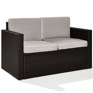 Crosley Palm Harbor Wicker Patio Loveseat in Brown and Gray