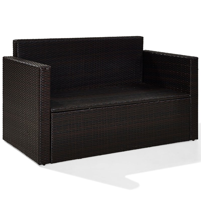 Crosley Palm Harbor Wicker Patio Loveseat in Brown and Sand