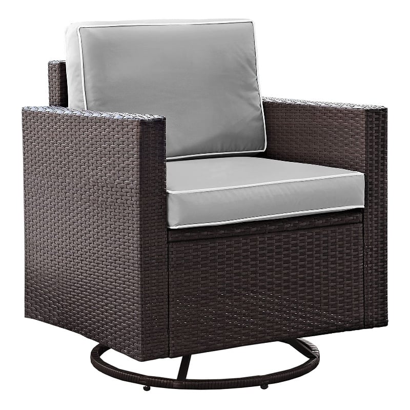 Crosley Furniture Palm Harbor Wicker / Rattan Swivel Patio Arm Chair in Gray