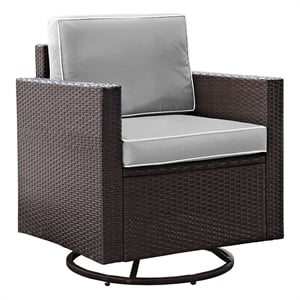 Crosley Furniture Palm Harbor Wicker / Rattan Swivel Patio Arm Chair in Gray