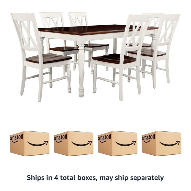 Crosley Furniture Shelby 7 Piece Wood Extendable Dining Set in Distressed White