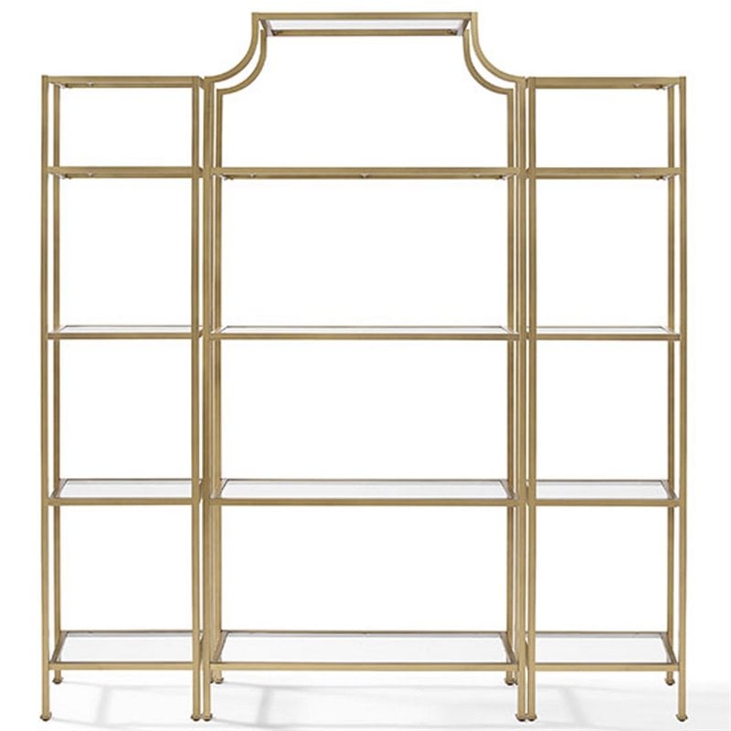 Crosley Furniture Aimee 3 Piece Glass/Metal Etagere Set in Antique Gold/Clear
