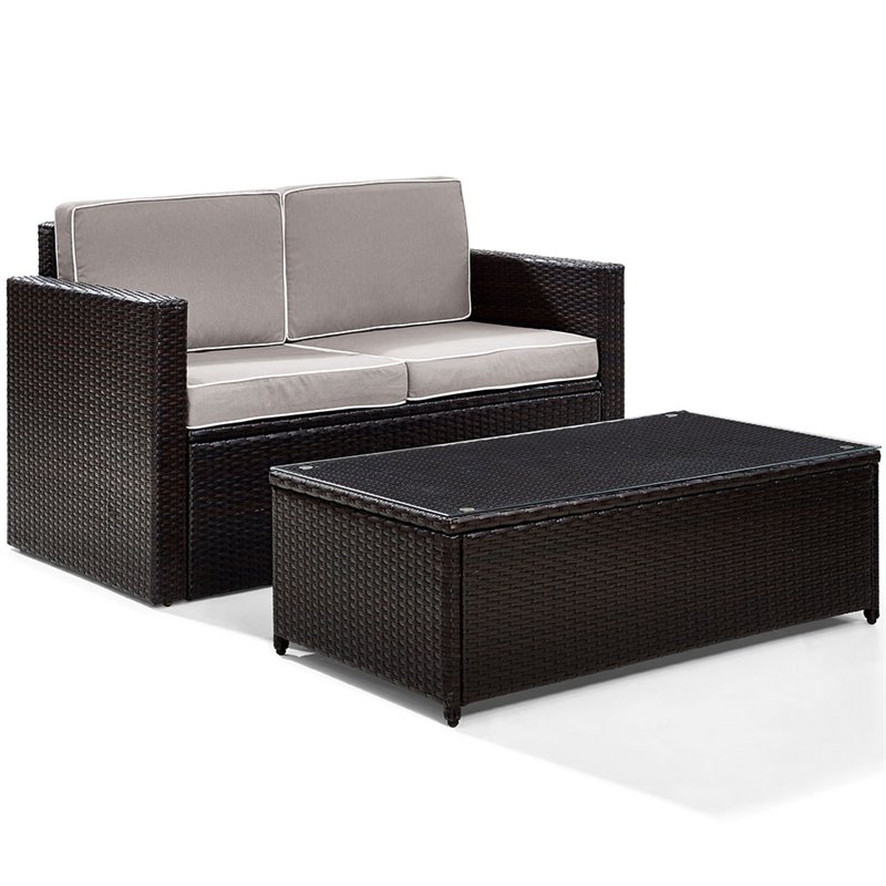 Crosley Palm Harbor 2 Piece Wicker Patio Sofa Set in Brown and Gray