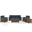 Crosley Furniture Bradenton 5 Piece Metal Patio Sofa Set in Brown & Navy