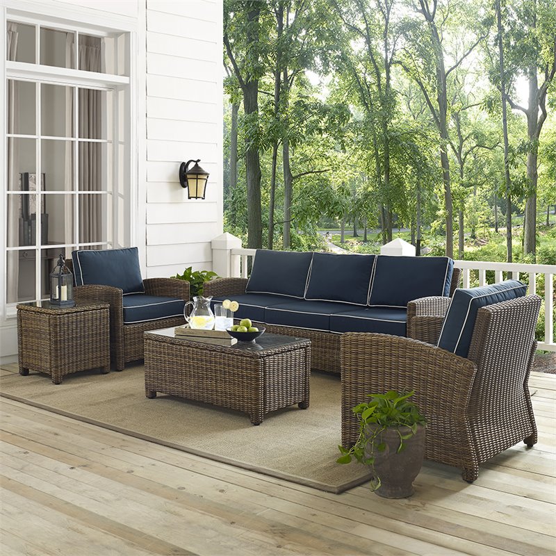 Crosley Furniture Bradenton 5 Piece Metal Patio Sofa Set in Brown & Navy