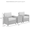Crosley Furniture Bradenton 3 Piece Metal Patio Conversation Set in Brown/Sand