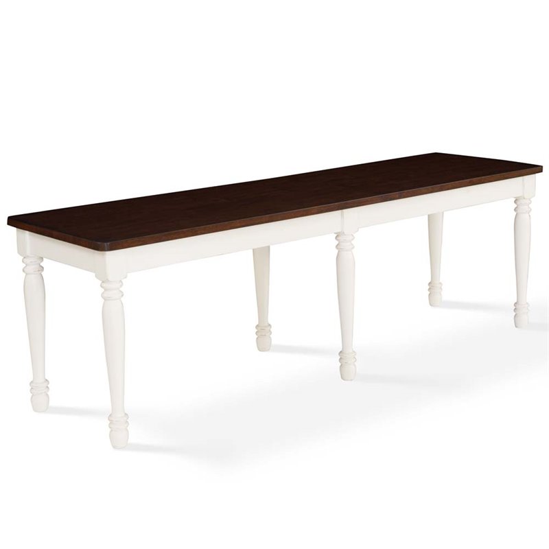 Crosley Furniture Shelby Turned Leg Wood Dining Bench in White/ Dark Brown