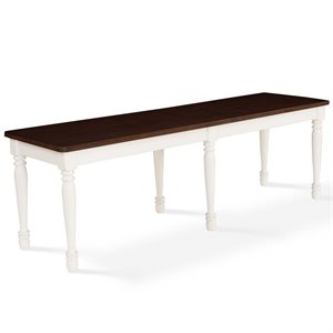 Crosley Furniture Shelby Turned Leg Wood Dining Bench in White/ Dark Brown