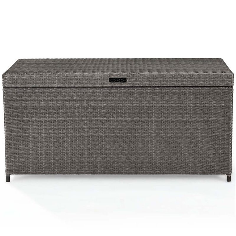 Crosley Furniture Palm Harbor Wicker / Rattan Patio Deck Box in Weathered Gray