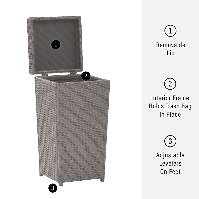 Crosley Furniture Palm Harbor Wicker / Rattan Patio Trash Can in Weathered Gray