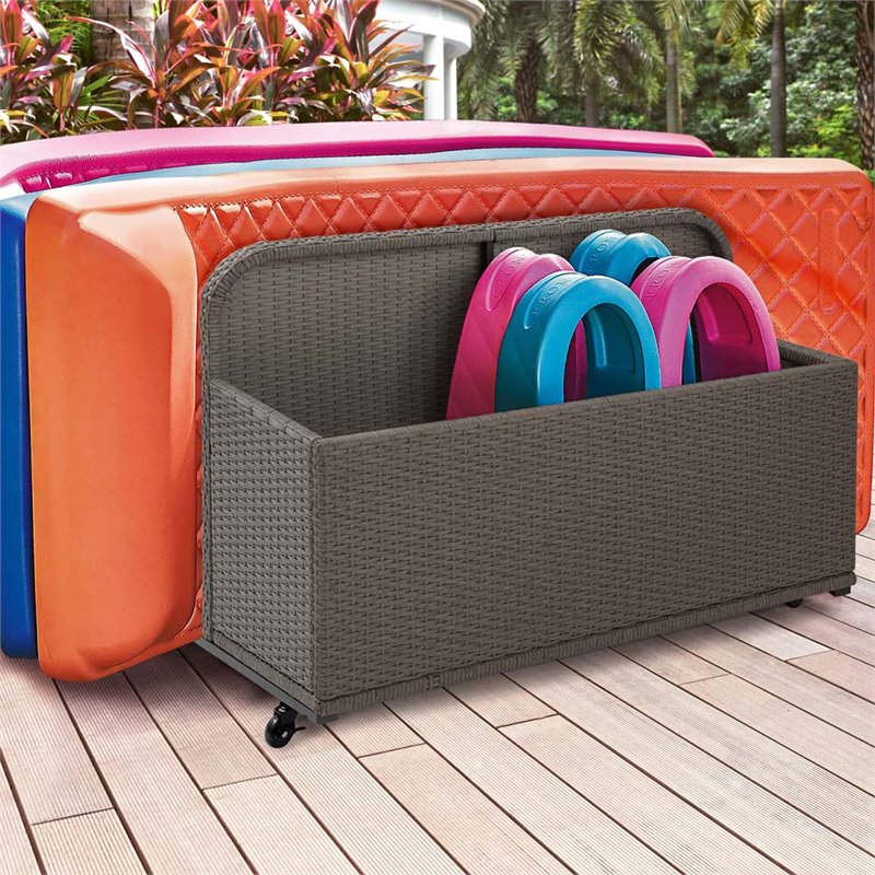 Crosley Furniture Palm Harbor Coastal Wicker / Rattan Patio Float Caddy in Gray