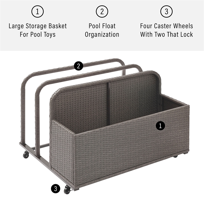 Crosley Furniture Palm Harbor Coastal Wicker / Rattan Patio Float Caddy in Gray