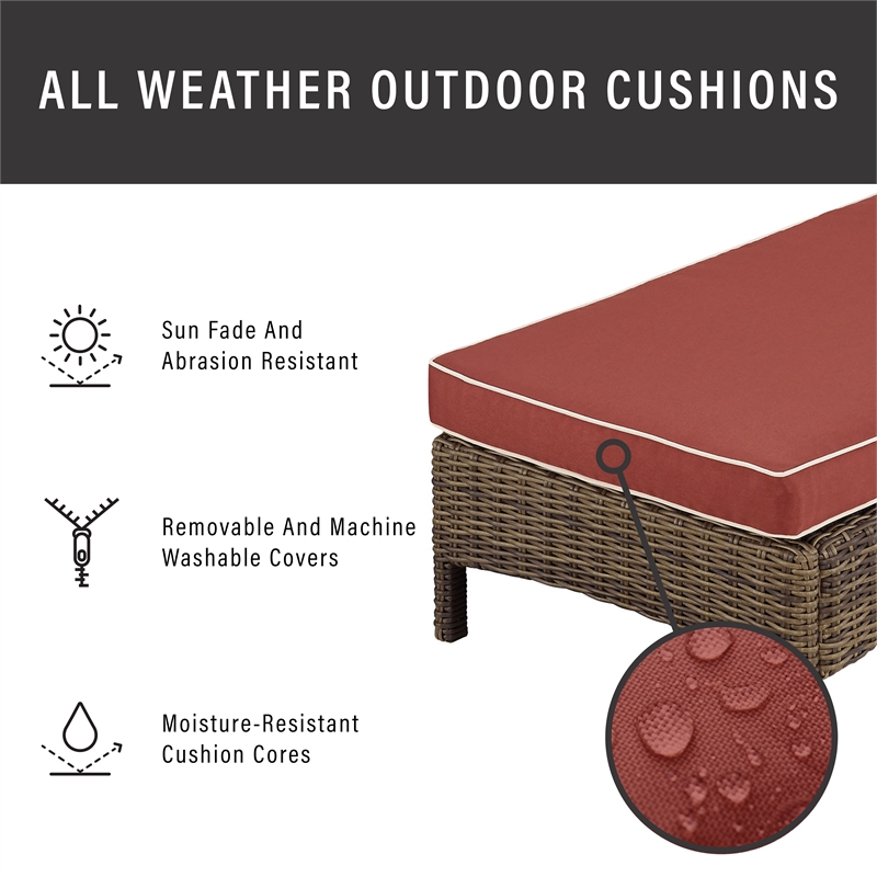Crosley Furniture Bradenton Fabric Patio Chaise Lounge in Brown/Red