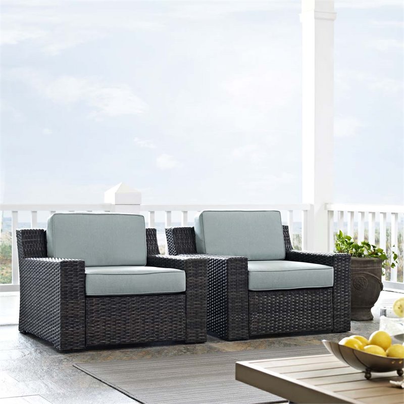 Crosley Beaufort Wicker Patio Chair in Brown and Mist (Set of 2)