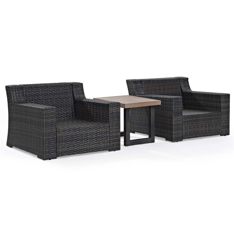 Crosley Beaufort 3 Piece Wicker Patio Conversation Set in Brown and Mist