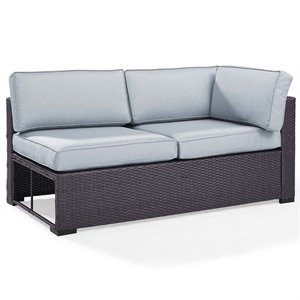 Crosley Furniture Biscayne Rattan & Fabric Patio Loveseat in Brown and Mist Blue