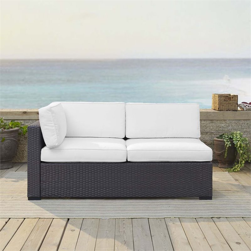 Crosley Furniture Biscayne Wicker / Rattan Patio Loveseat in Brown and White
