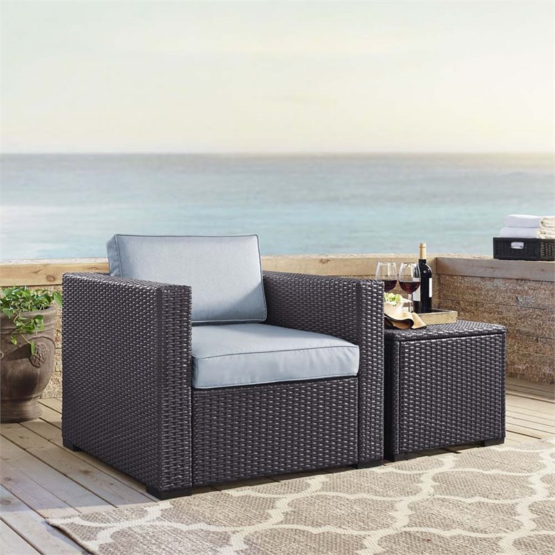 Crosley Furniture Biscayne Wicker / Rattan Patio Arm Chair in Brown and White