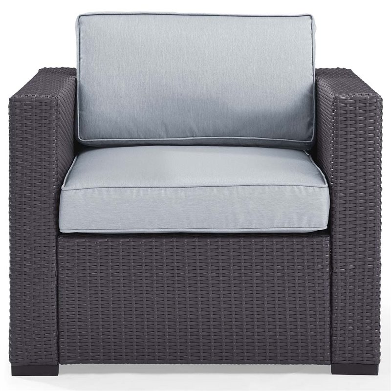 Crosley Furniture Biscayne Wicker / Rattan Patio Arm Chair in Brown and White