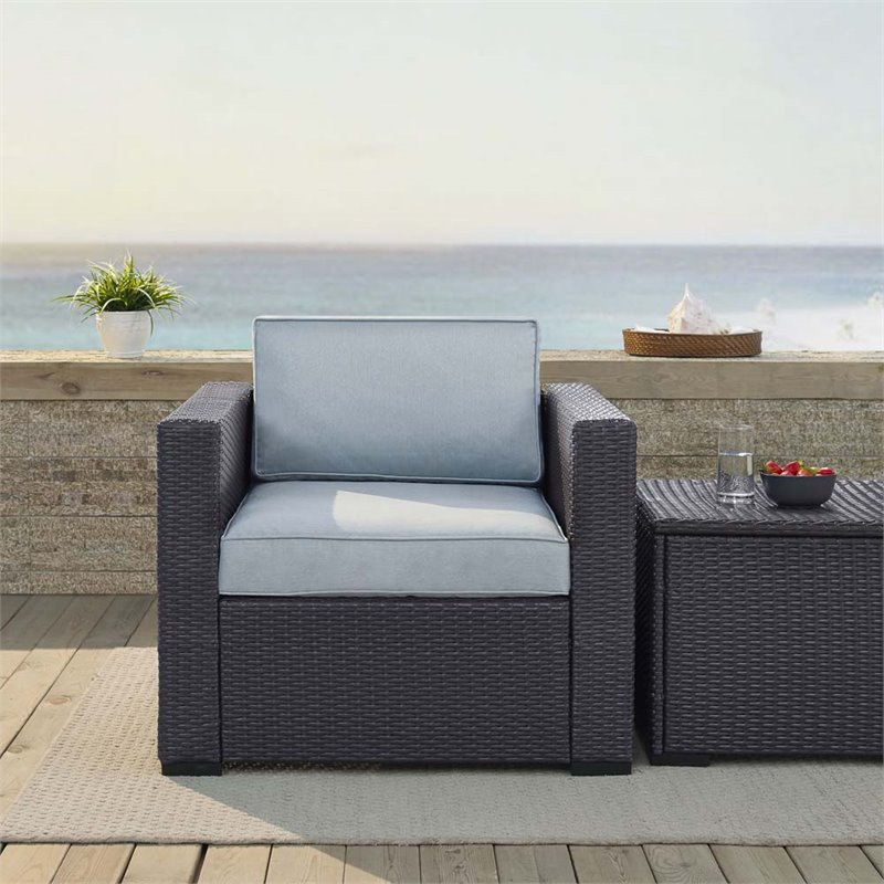 Crosley Furniture Biscayne Wicker / Rattan Patio Arm Chair in Brown and White