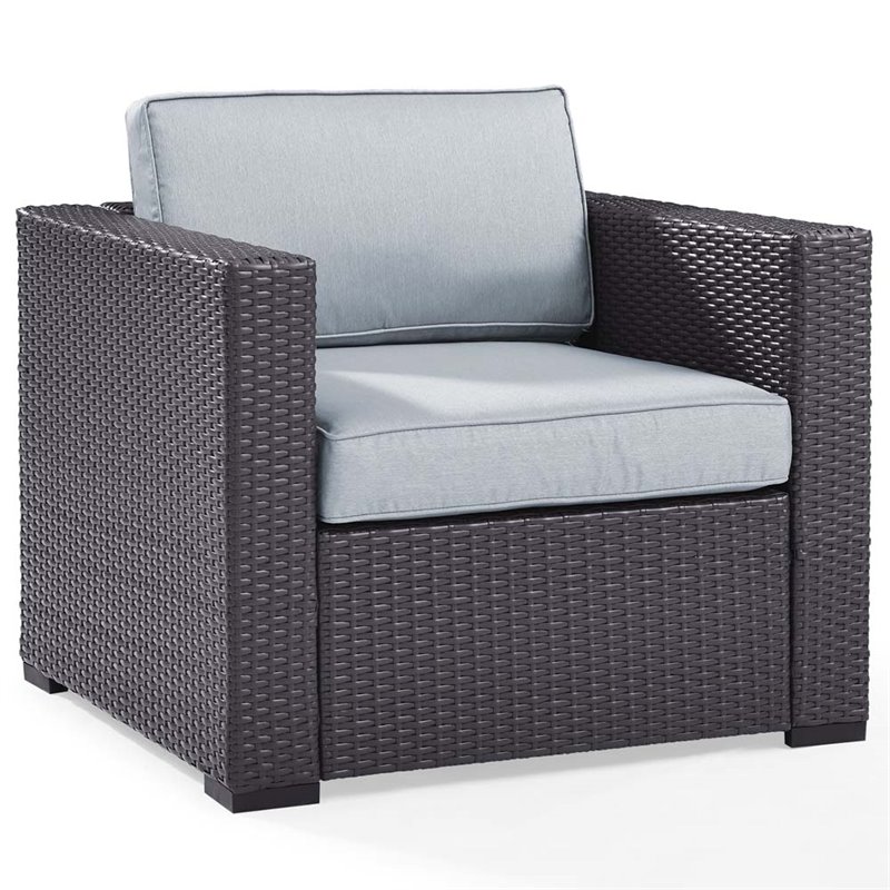 Crosley Furniture Biscayne Wicker / Rattan Patio Arm Chair in Brown and White