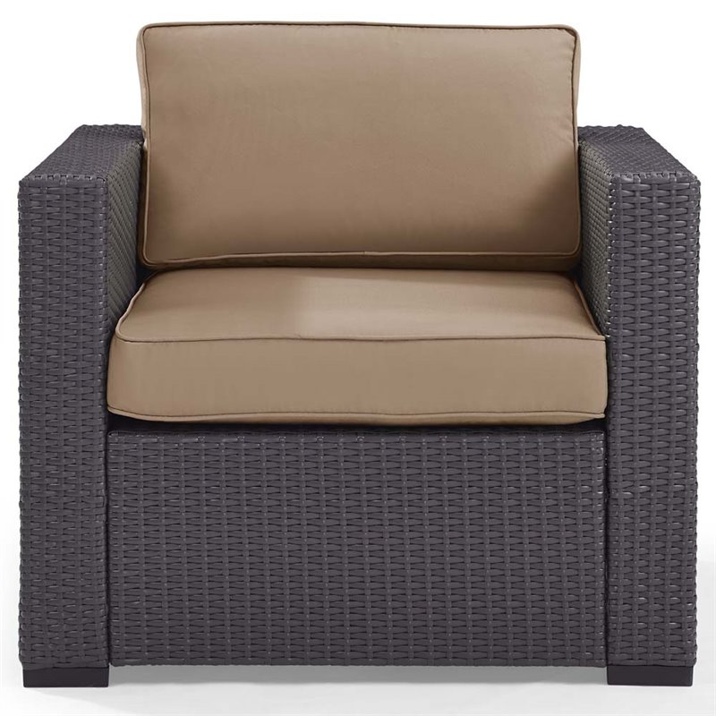 Crosley Furniture Biscayne Wicker / Rattan Patio Arm Chair in Brown and Mocha