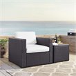 Crosley Furniture Biscayne Rattan & Fabric Patio Arm Chair in Brown and White