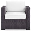 Crosley Furniture Biscayne Rattan & Fabric Patio Arm Chair in Brown and White