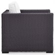 Crosley Furniture Biscayne Rattan & Fabric Patio Arm Chair in Brown and White