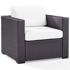 Crosley Furniture Biscayne Rattan & Fabric Patio Arm Chair in Brown and White