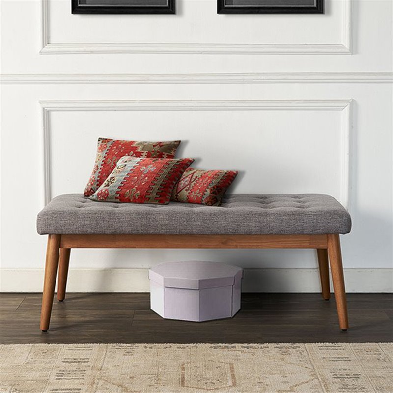 Crosley Furniture Landon Wood Tufted Entryway Bench in Acorn Brown