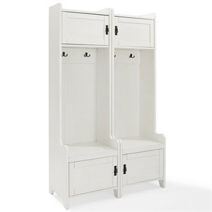 Crosley Furniture Fremont Wood Hall Tree in Distressed White (Set of 2)