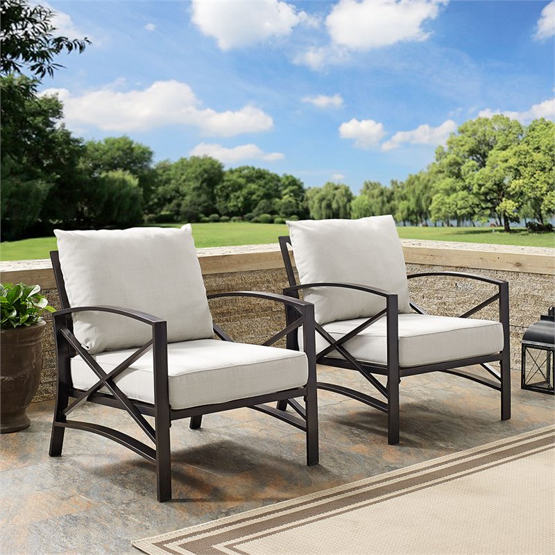 Crosley Furniture Kaplan Metal Fabric Arm Chair in Oil Bronze/Oatmeal (Set of 2)
